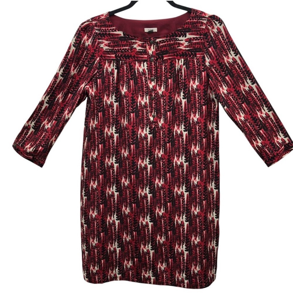 Fossil Womens Red Black Abstract Feather Print Button Front Shift Dress Lined - Picture 12 of 12